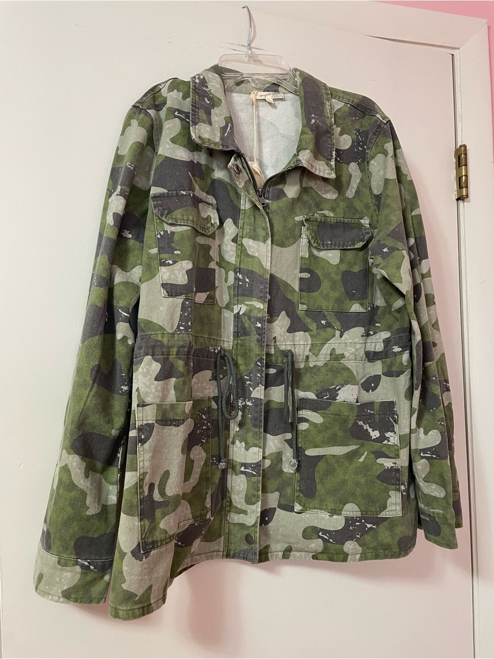 Mystree Camo Utility Drawstring denim Jacket Y2K 90s